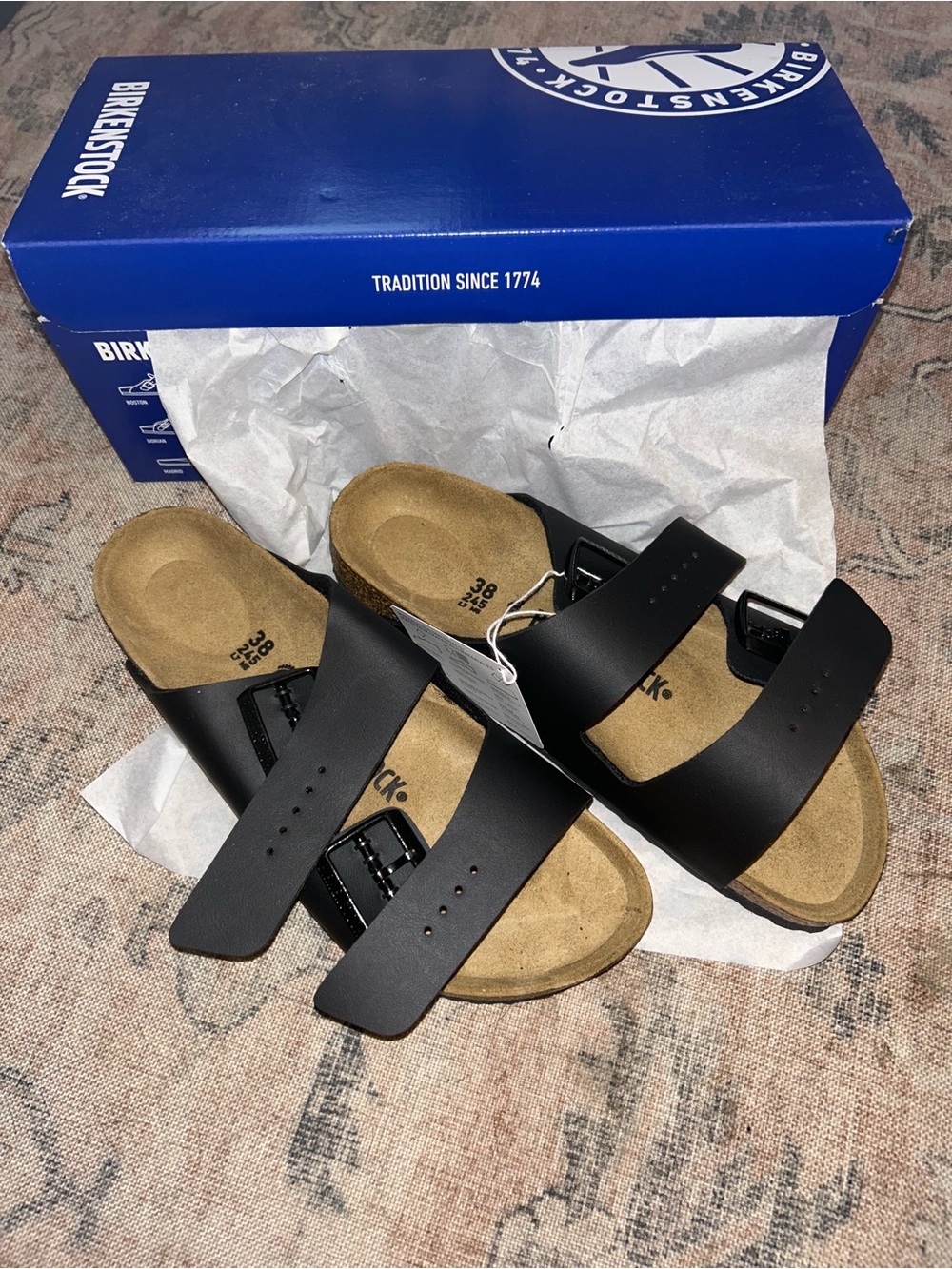 Birkenstock Women’s Black Arizona Two-Strap Sandals
